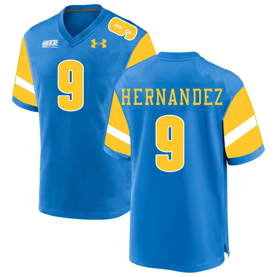 Men #9 Daniel Hernandez Long Island University Sharks College Football Jerseys Stitched-Blue